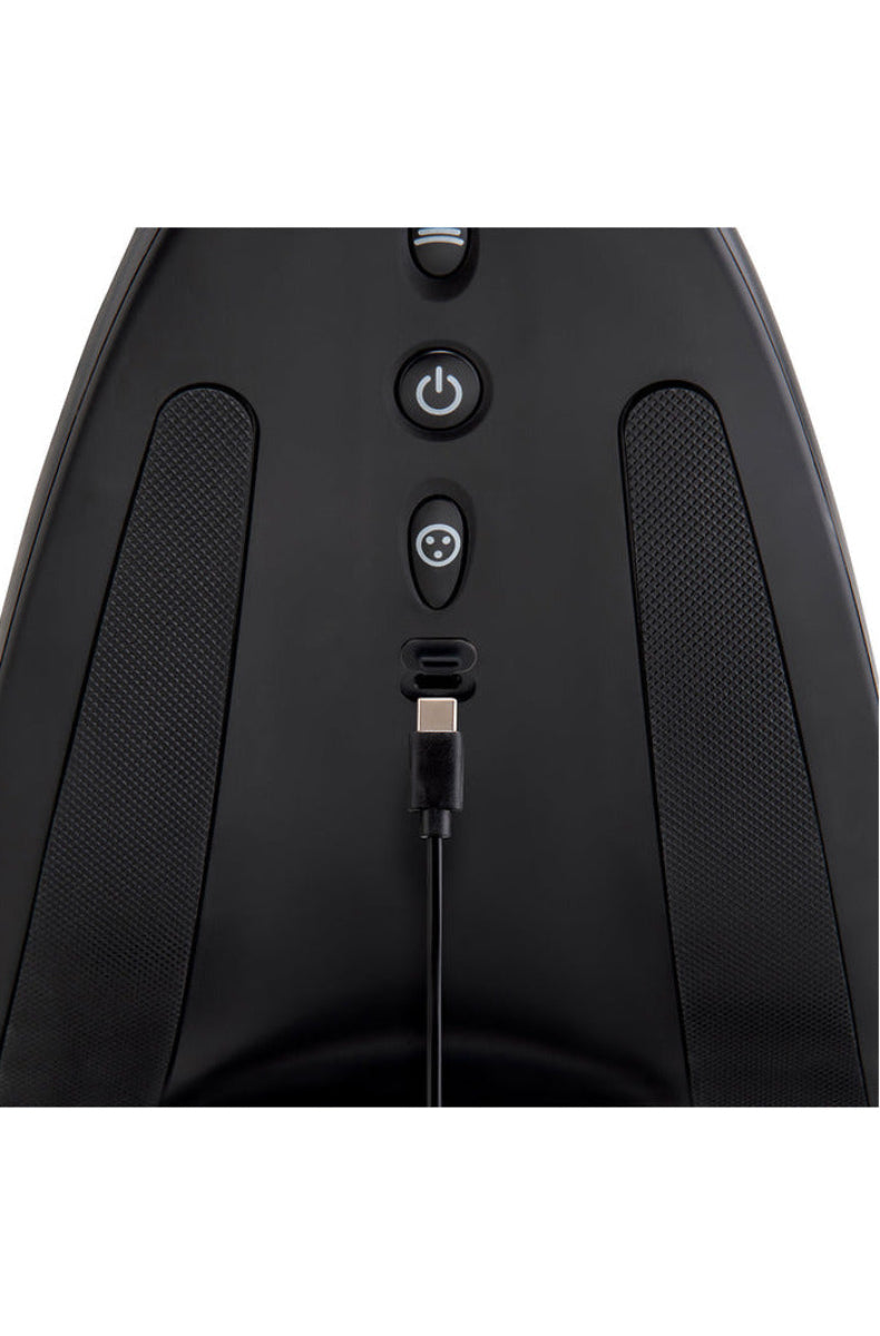 Top control panel of The Cowgirl Saddle showing the buttons and USB-C charging port