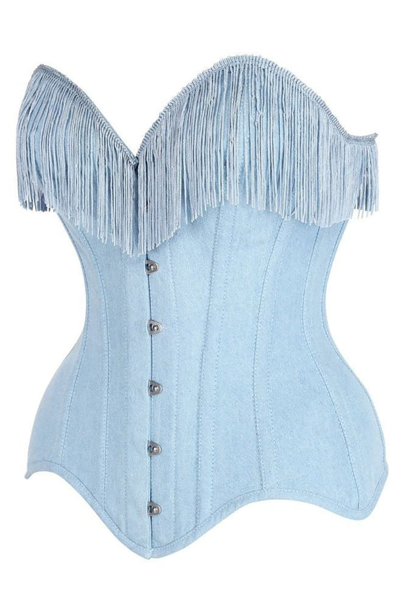 Figure flattering overbust corset creating hourglass silhouette