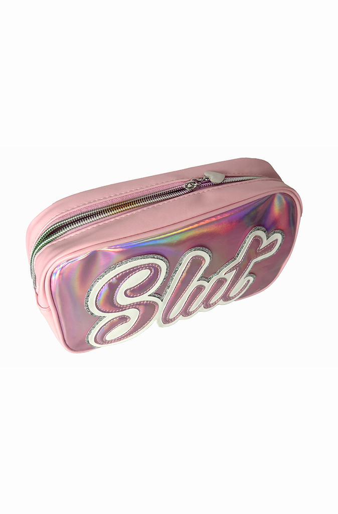 slut holographic bag pink trim PVC travel accessory