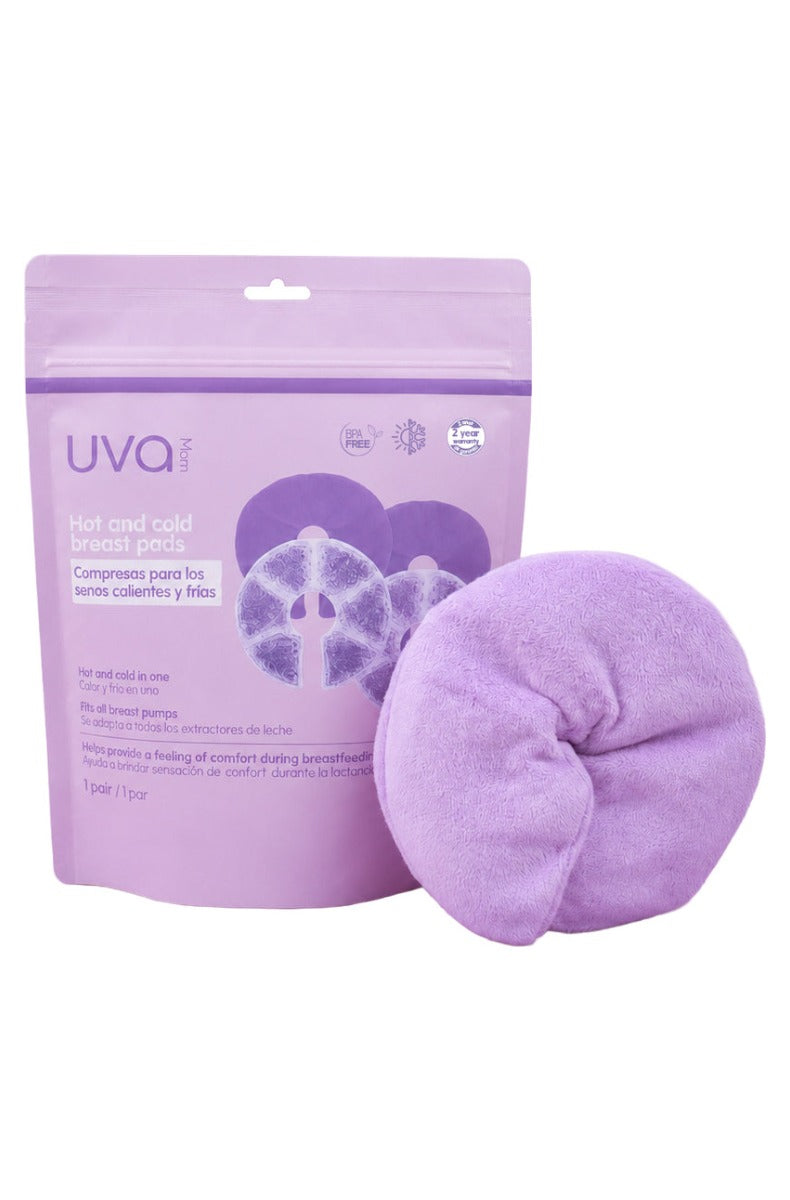 Single plush covered gel breast pad beside the package