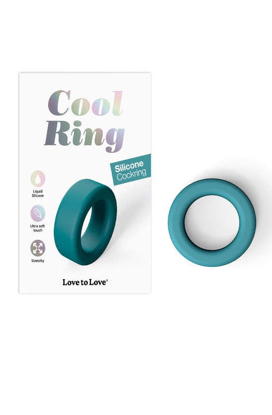 Product packaging showing teal and black cock rings with Cool Ring branding