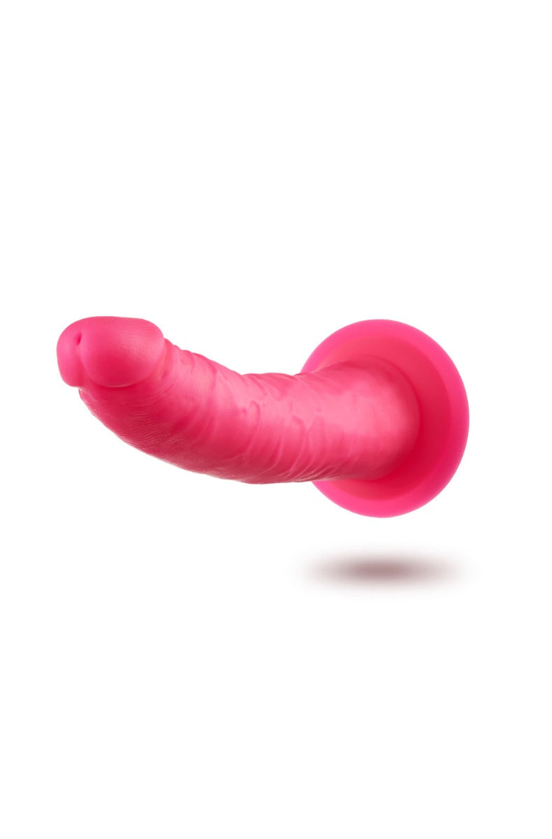Pink dildo with translucent overlays showing size comparison and multiple angles