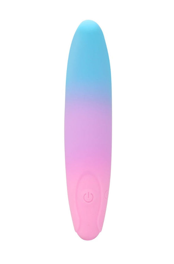 Bottom view of vibrator showing power button and charging port