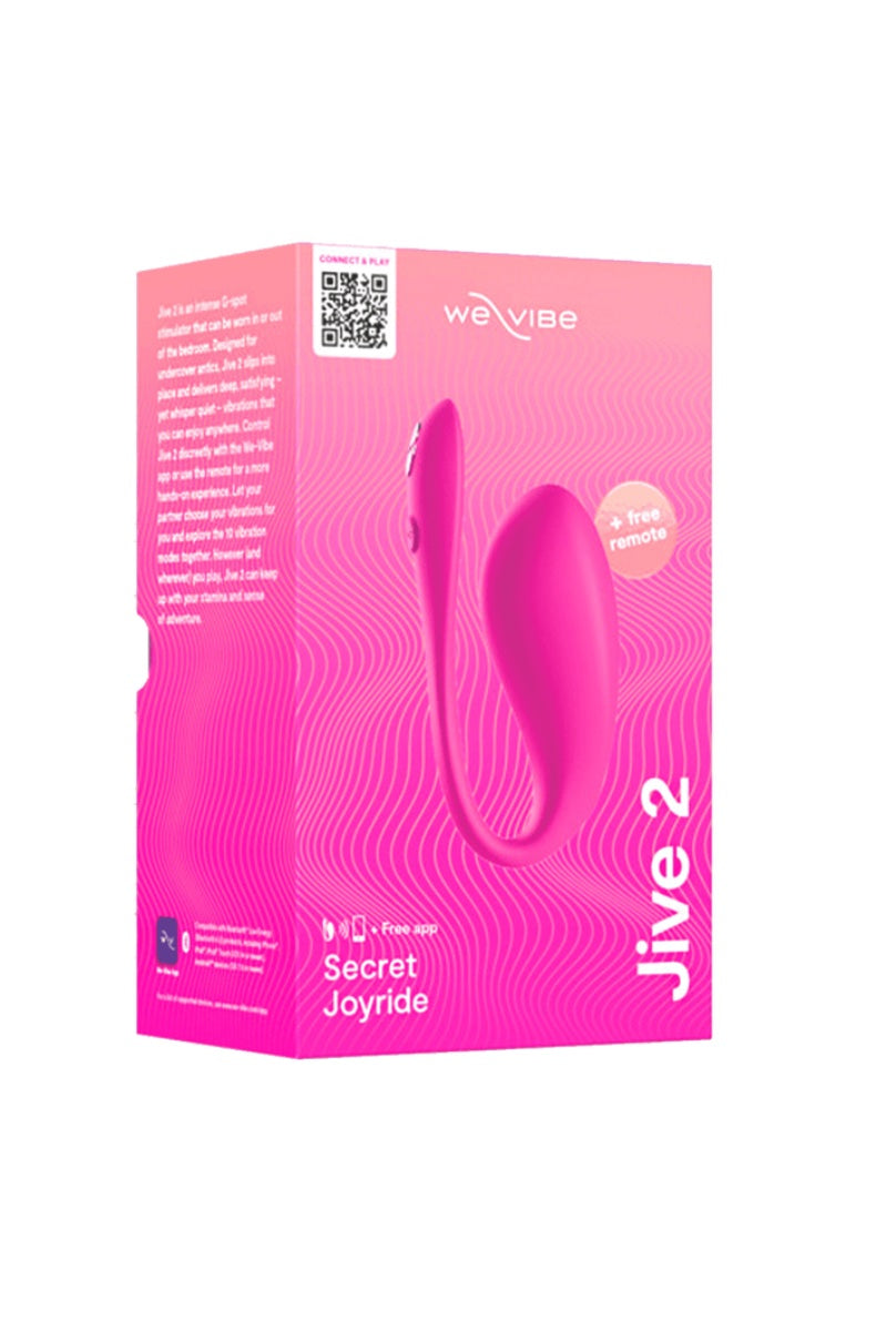 We-Vibe Jive 2 retail packaging front view in bright pink with product silhouette