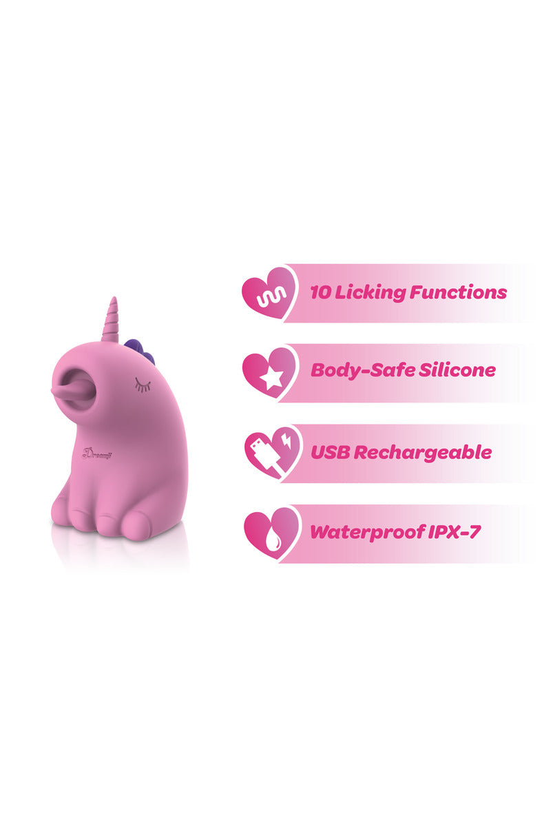 Dreamii Licks features: 10 licking functions, body-safe silicone, waterproof IPX-7