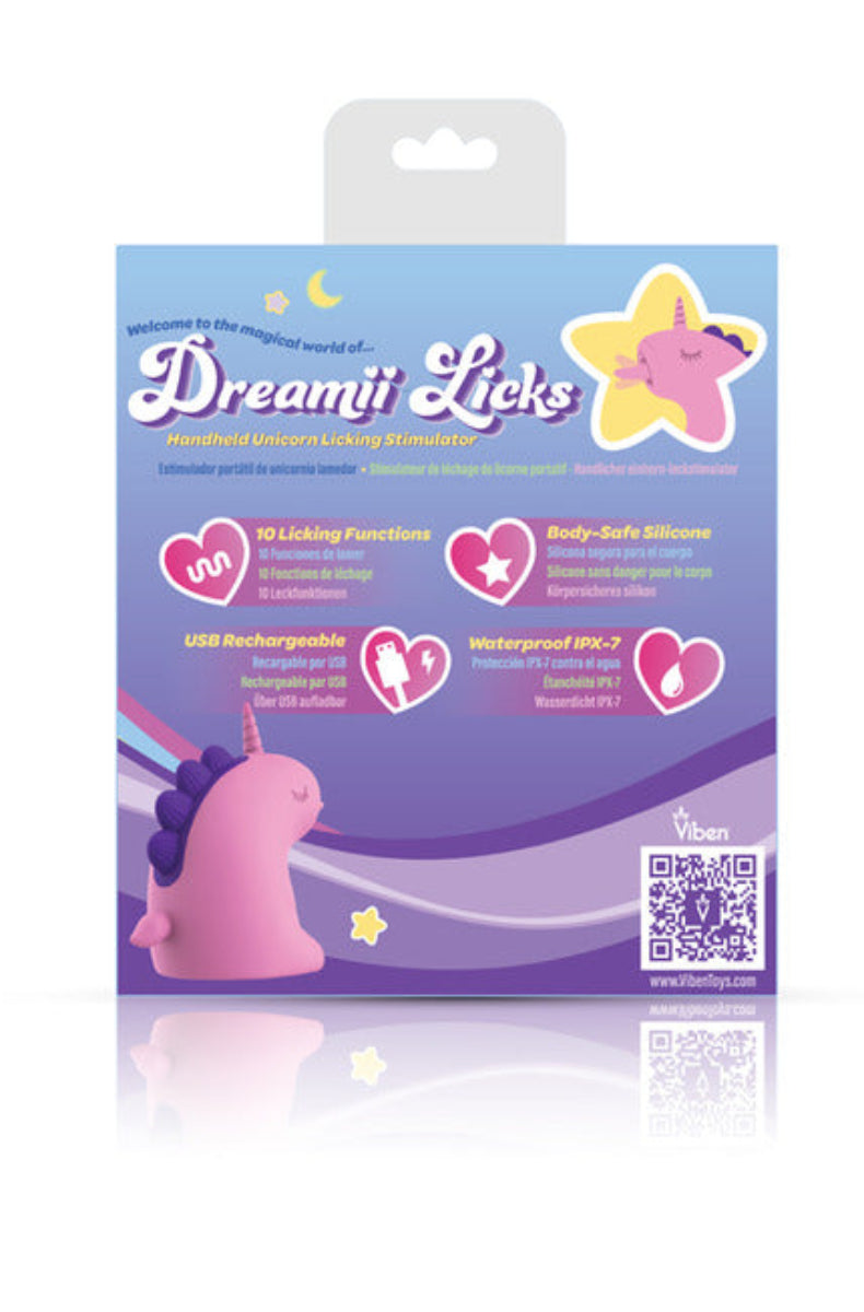 Viben Dreamii Licks unicorn stimulator retail package, back panel