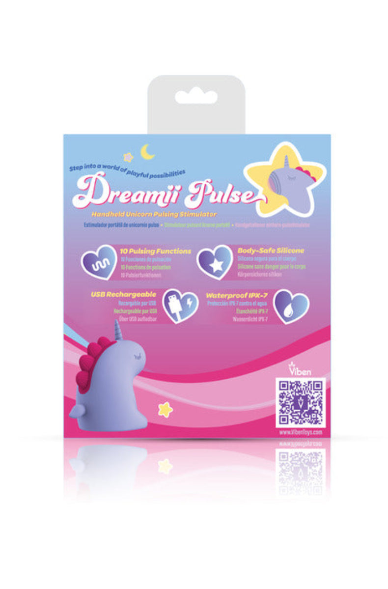 Viben Dreamii Pulse unicorn stimulator retail package, back panel