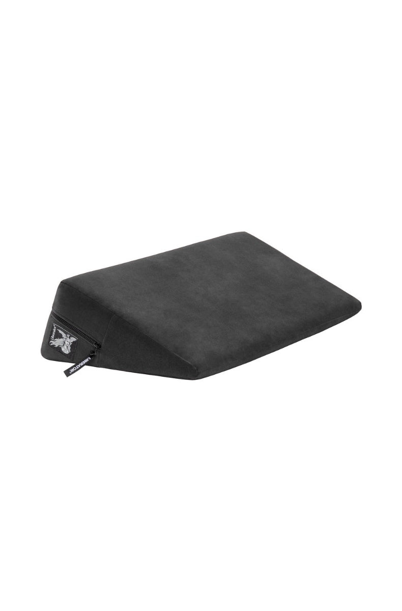 Black velvet sex position wedge on white, showing the 27 degree sloped face and flat base