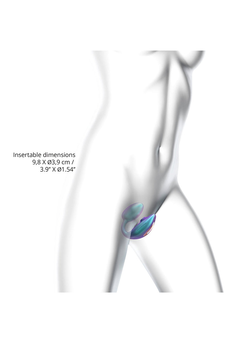 Wonderlover couples vibrator side view showing the 180-degree flexible neck between the clitoral mouth and the internal egg.