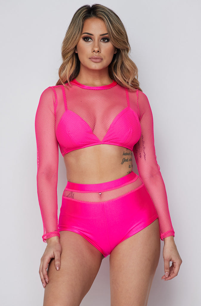 Fishnet set in Neon Pink