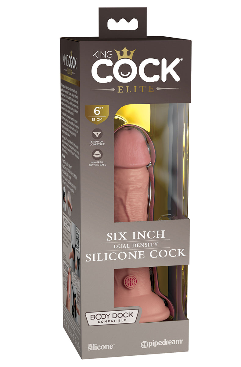 Front view of King Cock Elite 6 inch dildo on suction cup base.