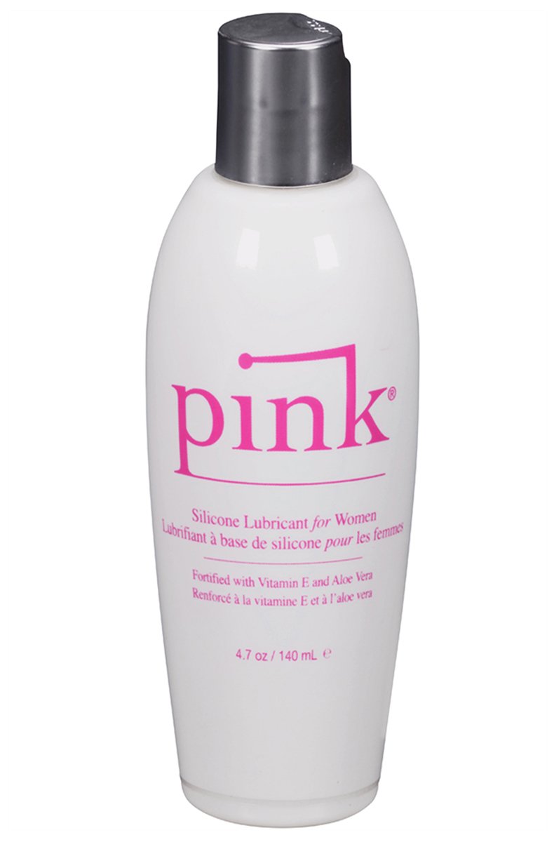 PINK Silicone Lubricant for Women in a clear bottle, three-molecule silicone blend, long-lasting glide.