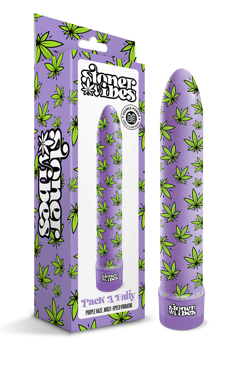 Stoner Vibes Pack a Fatty Purple Haze vibrator standing upright.