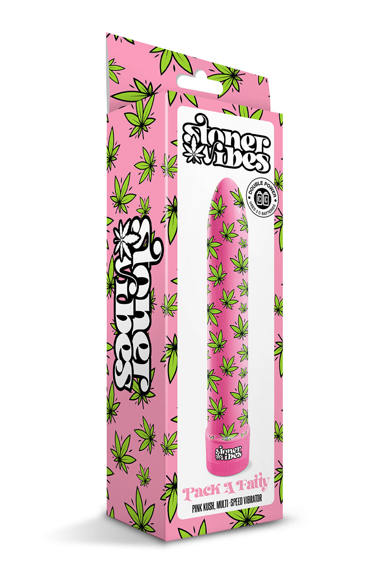 Stoner Vibes Pack a Fatty Pink vibrator standing upright.