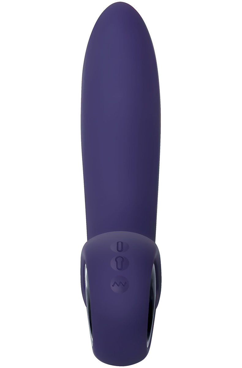 Inflatable G-spot vibrator alongside its USB charging cable on a white background.