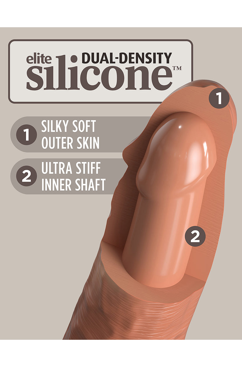 Front view of King Cock Elite 7 inch caramel silicone dildo on suction cup base.