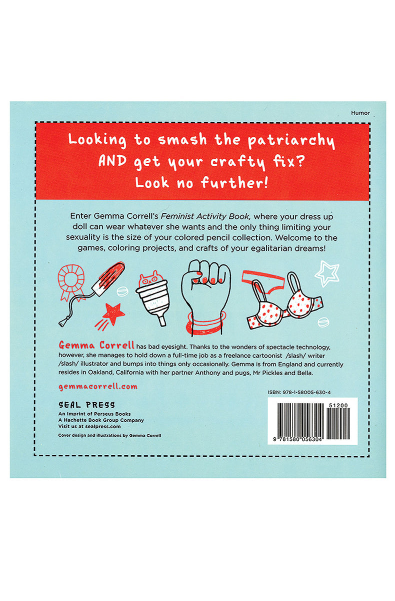 Cover of Feminist Activity Book by Gemma Correll showing illustrated feminist activity book cover art.