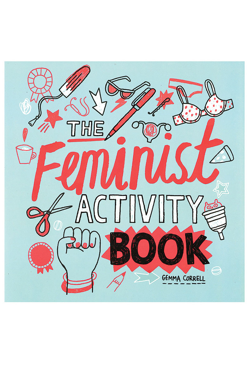 Cover of Feminist Activity Book by Gemma Correll showing illustrated feminist activity book cover art.