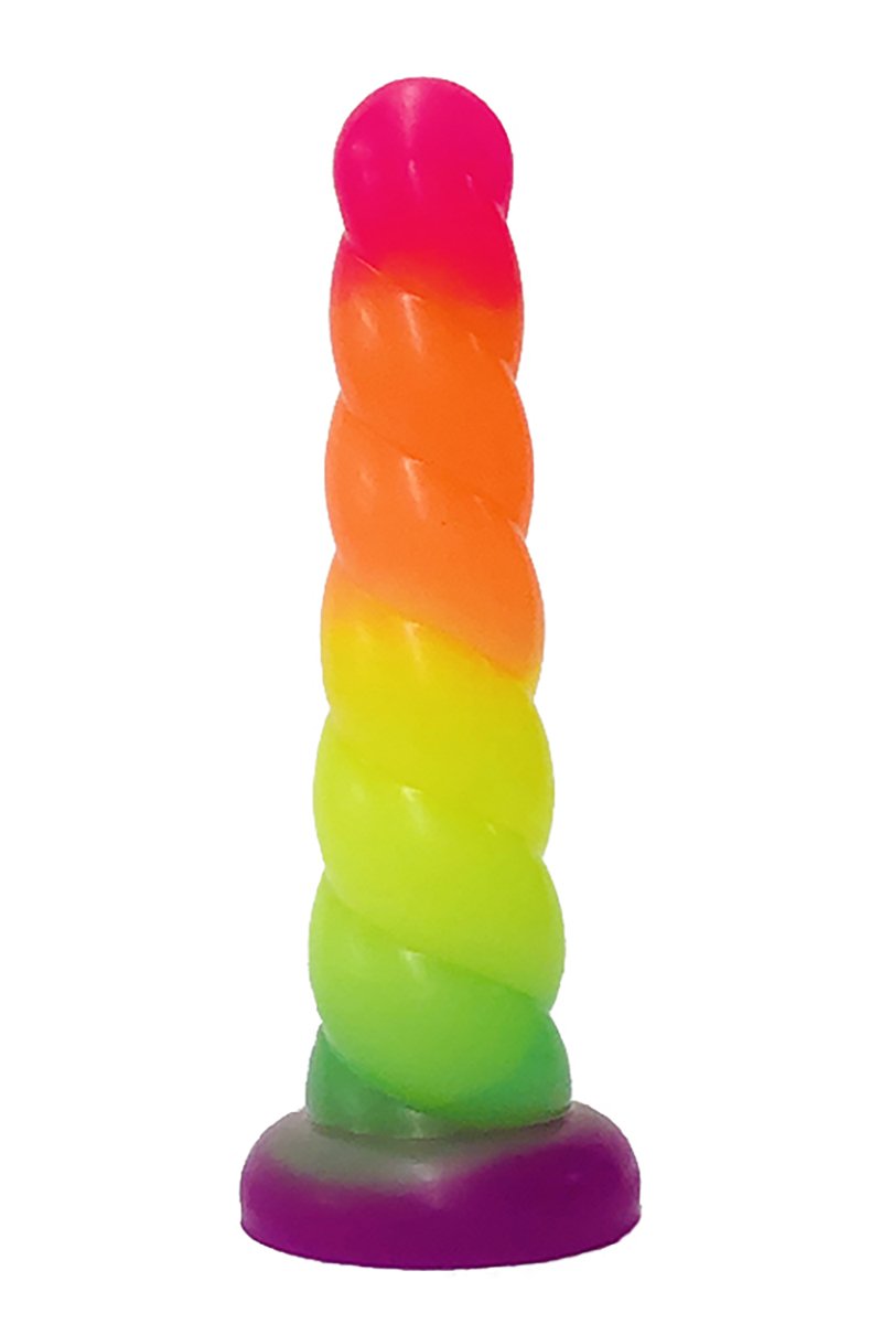 twisted unicorn thrusting dildo Vibrant Rainbow Unicorn Dildo | Twisted Silicone Pride S M L