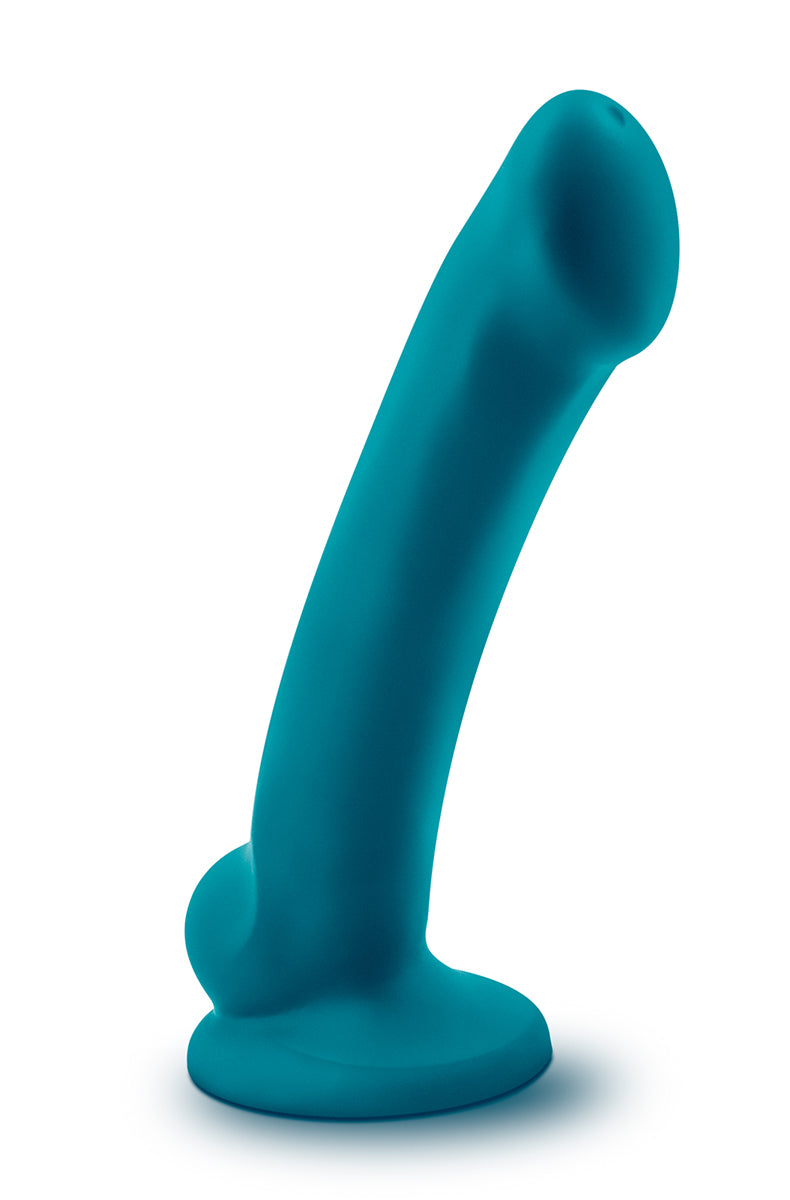 Reina teal silicone dildo close on the suction-cup base.
