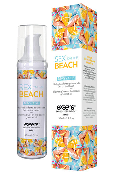 EXSENS of Paris Organic Massage Oil in Sex on the Beach 50ml airless bottle on a white background.