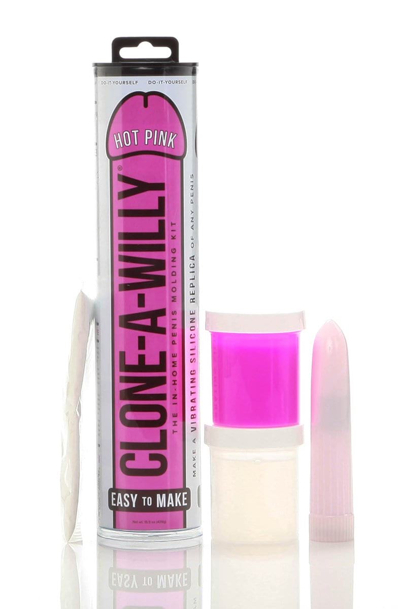 Clone A Willy in Hot Pink retail packaging detail showing easy to make label and kit description.