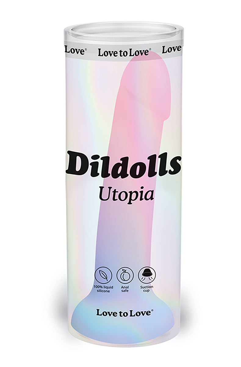 Dildoll Utopia silicone dildo retail packaging shot.