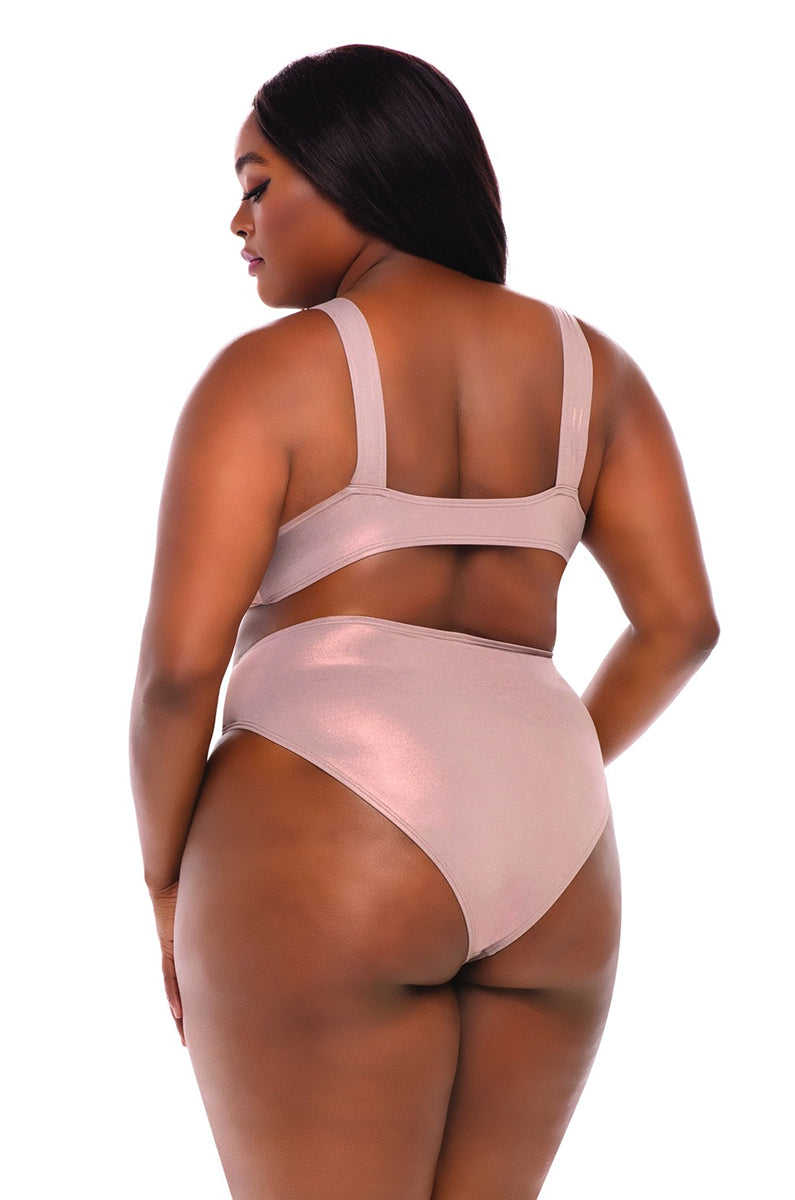 Rose Gold Zip-Front Bikini Set