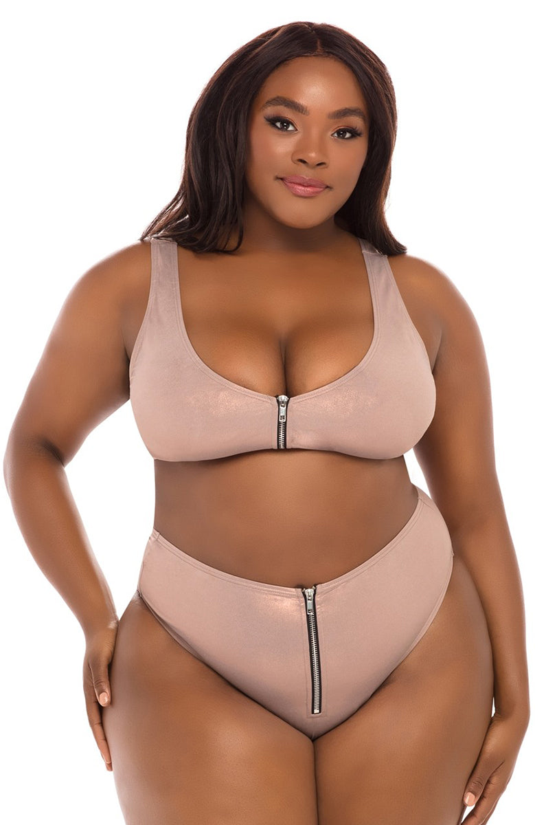 Rose Gold Zip-Front Bikini Set