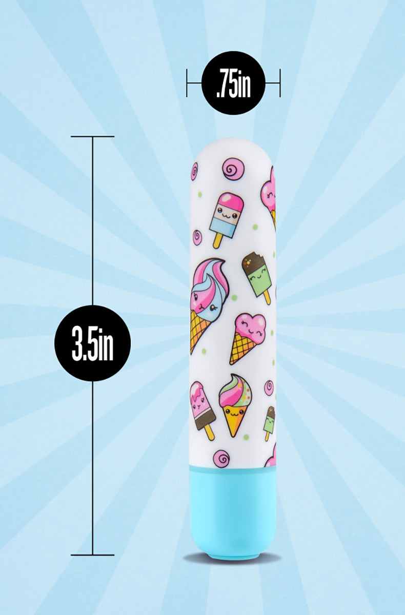 Mini Sweet Cream Bullet vibrator next to its retail packaging.