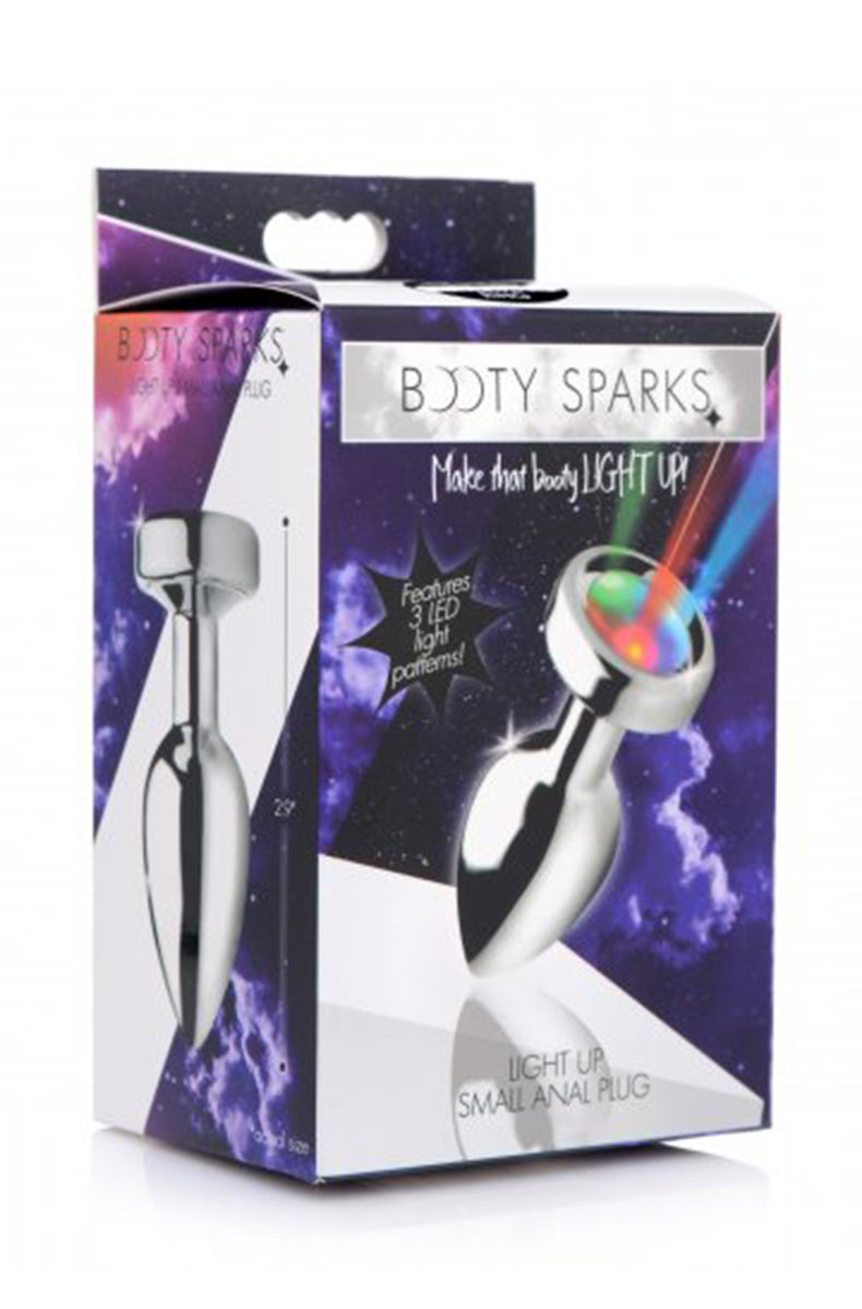 Light Up Small Anal Plug shown from the side showing the tapered tip, narrow neck, and round flared LED base.