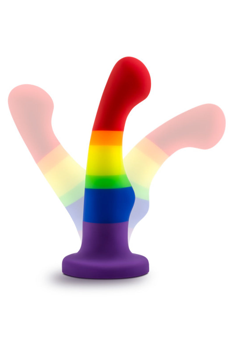 Second view of the Avant Pride Freedom rainbow silicone dildo with suction cup base.