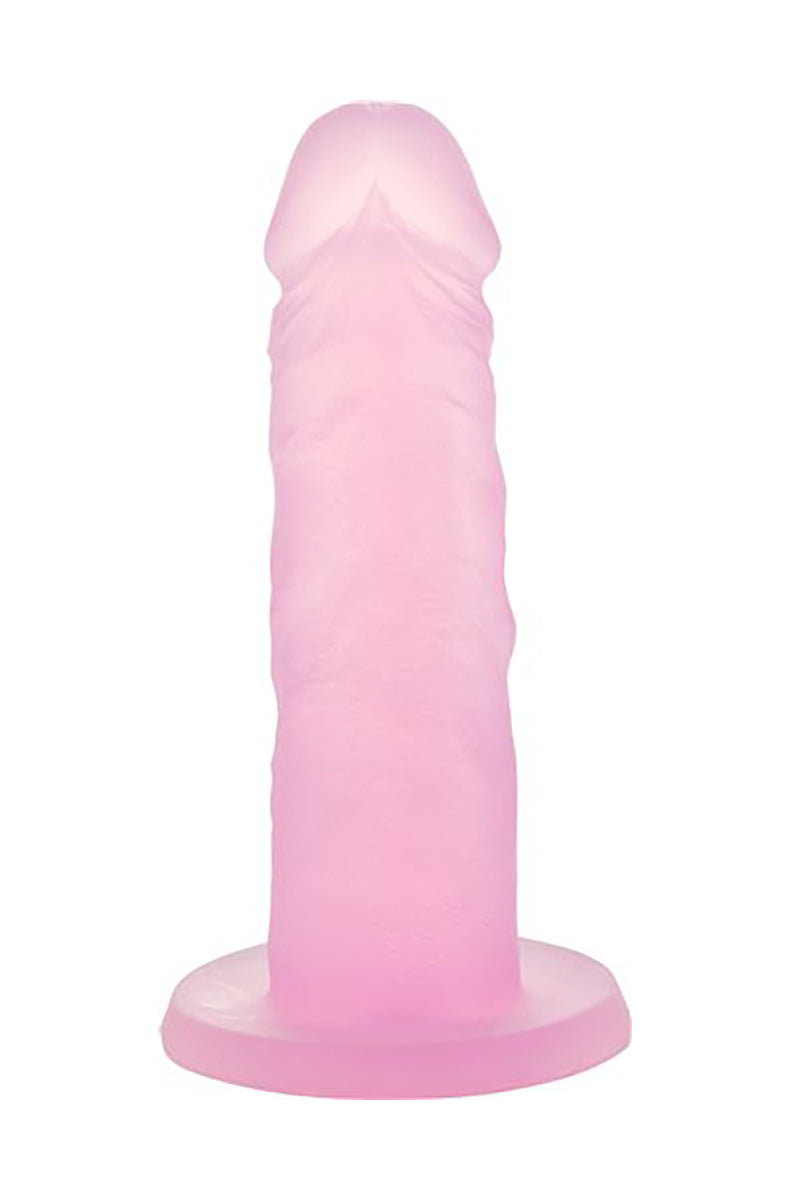 Cosmo Cocktails dildo with translucent pink silicone, full body shot.