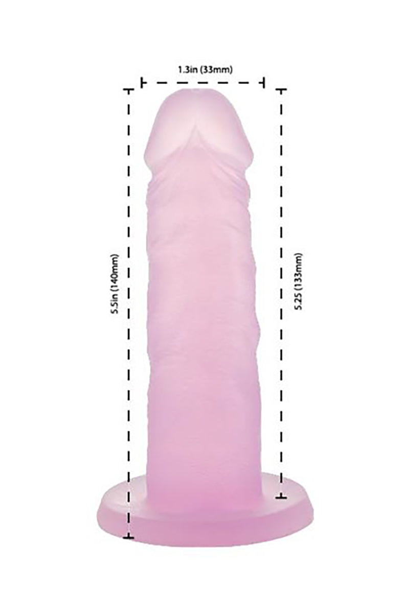 Detail of the Cosmo Cocktails silicone dildo showing the tip and the sculpted shaft.