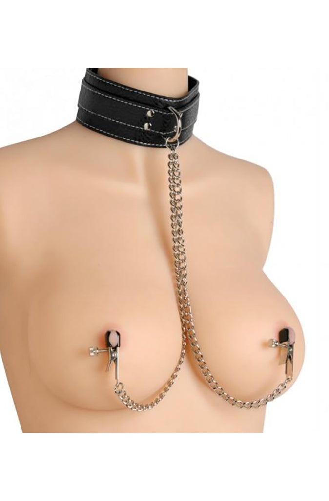 bondage collar and nipple clamps