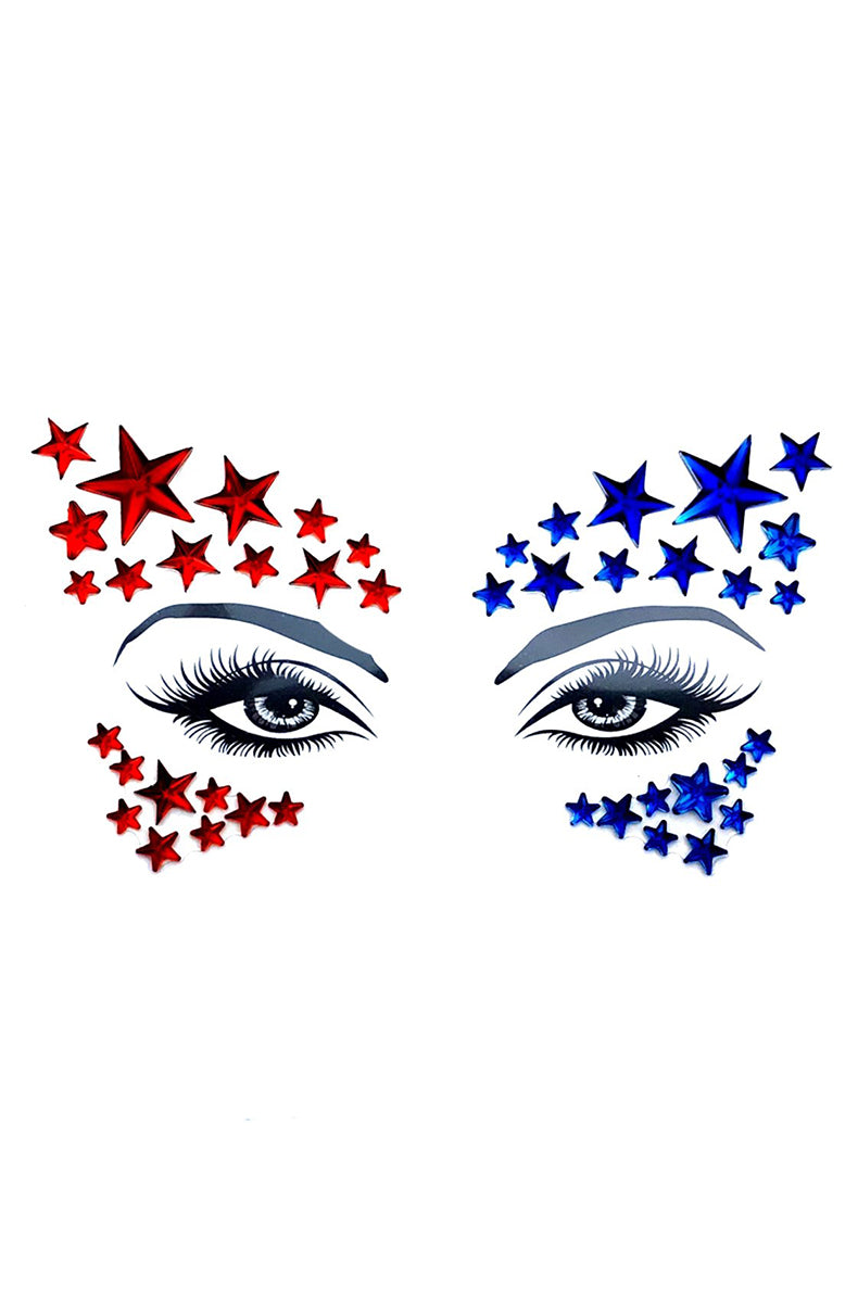 Americana Crystal Jewel BodiStix sticker sheet with red, white, and blue rhinestone arrangement on a white background.