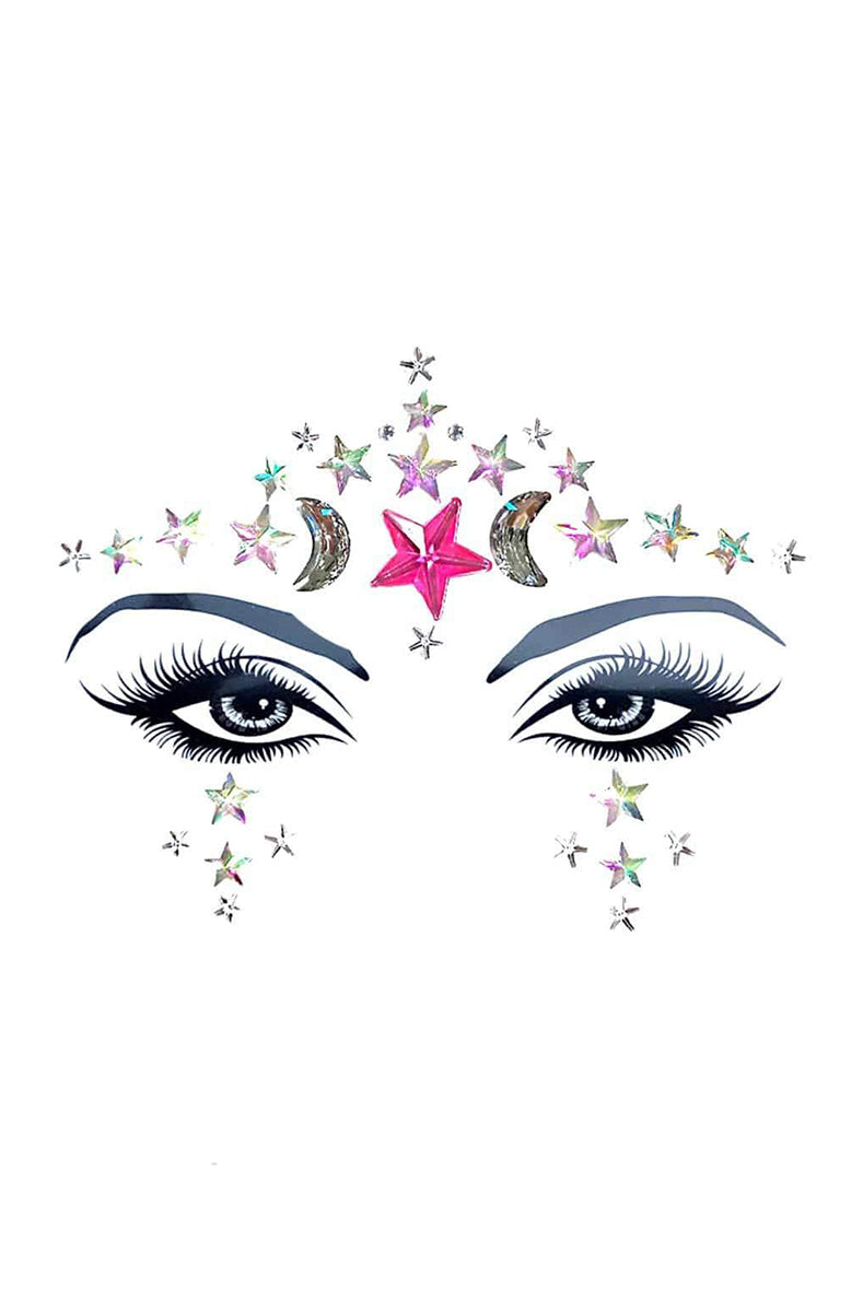 Luna Crystal Jewel BodiStix sticker sheet with moon-phase rhinestone arrangement on a white background.