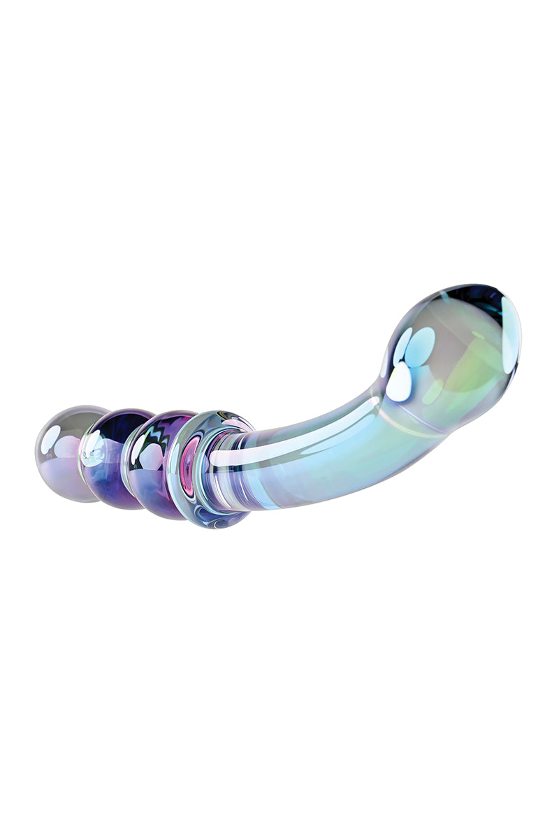 Luscious Galaxy glass wand close-up showing the curved bulbous head end.