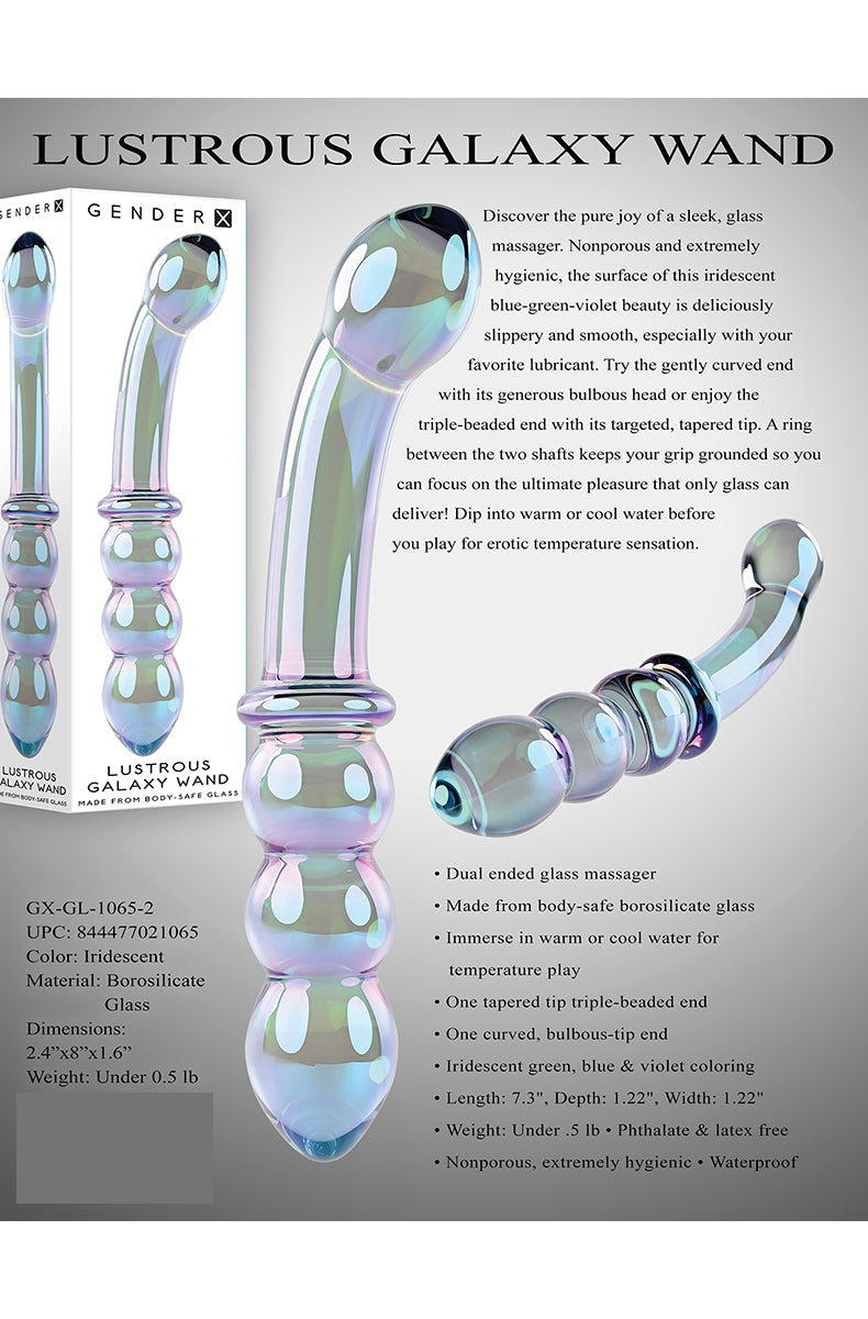 Luscious Galaxy glass wand displayed against a contrasting background highlighting the iridescent finish.