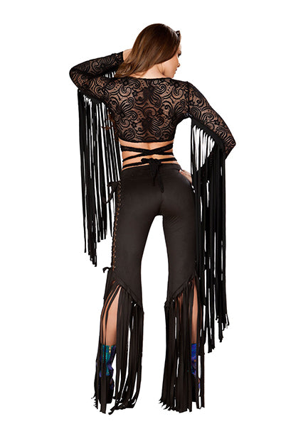 Lace Fringe Top in Black