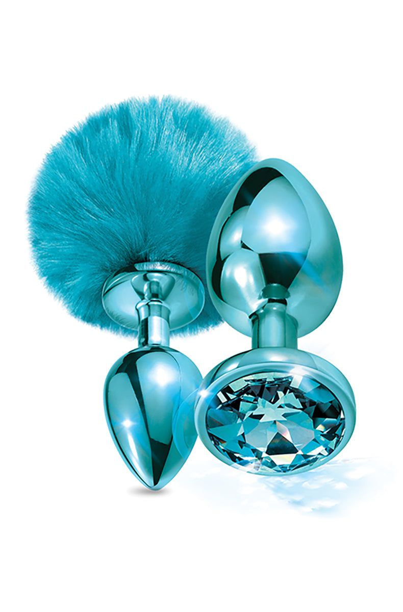 Blue Bunny Tail Butt Plug Set | Aluminum Jewel Plug | TWU Blue Bunny Tail Butt Plug Set | Aluminum Jewel Plug | TWU