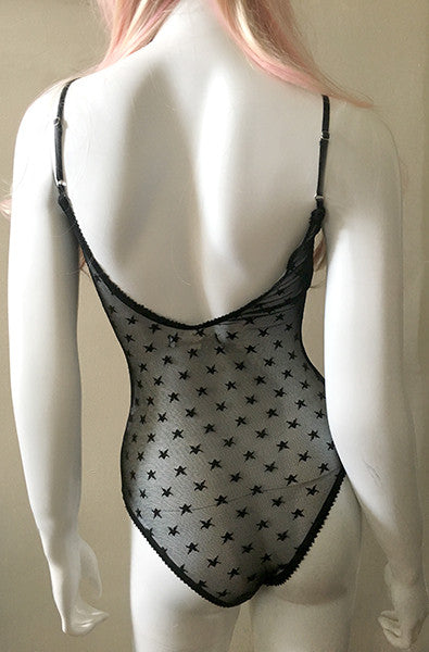 Black Star Print Mesh Bodysuit