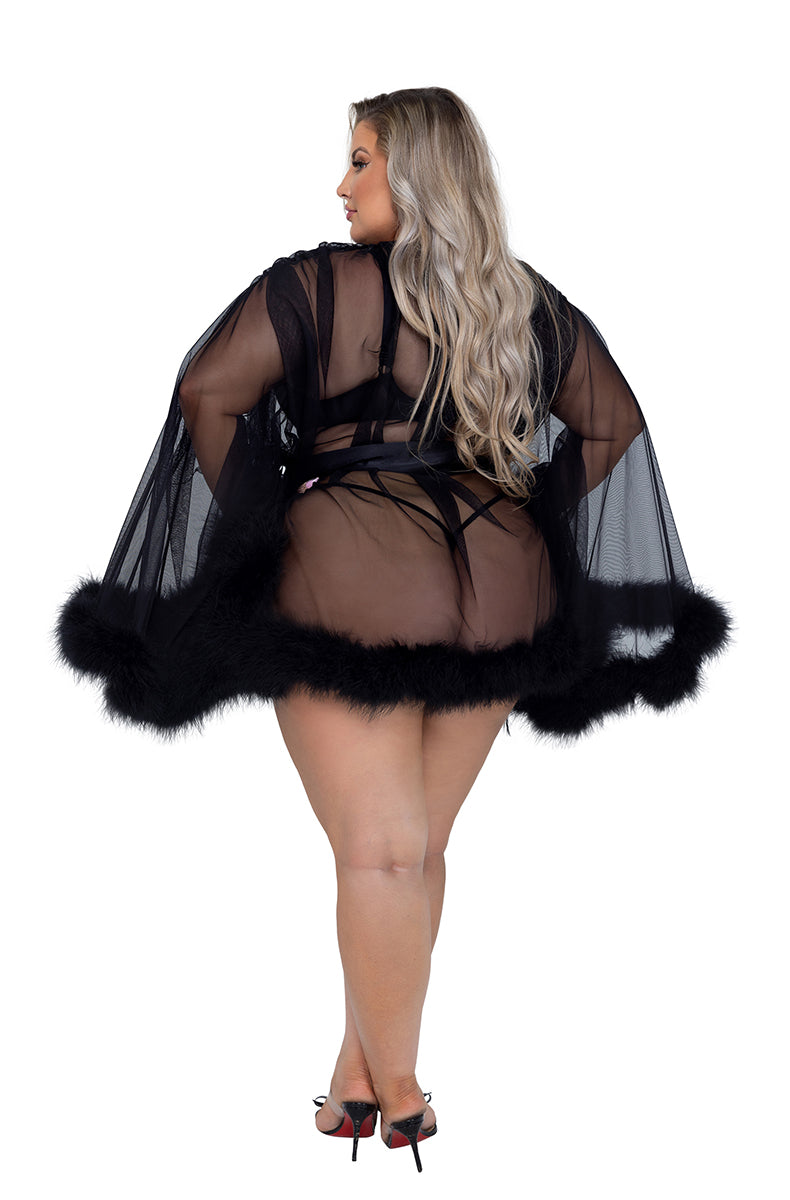 Roma Black Mini Hollywood Glam black tulle marabou robe