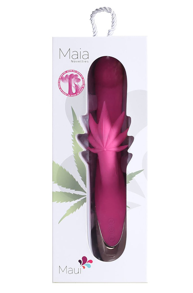 Pink Maui 420 rabbit vibrator showing the rose-gold metallic poseable base.