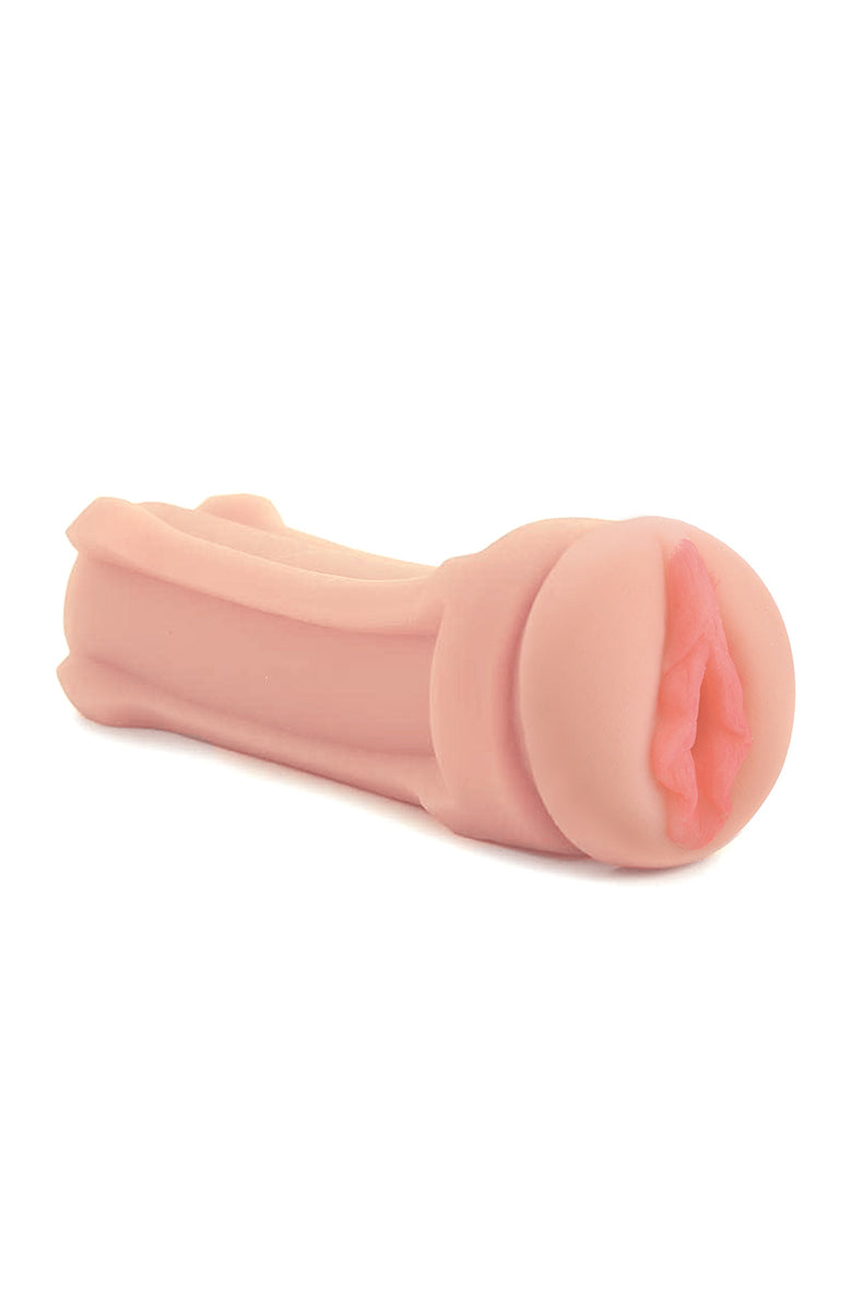 Third view of the Happy Ending Shower Stroker pussy showing the hanging cord.