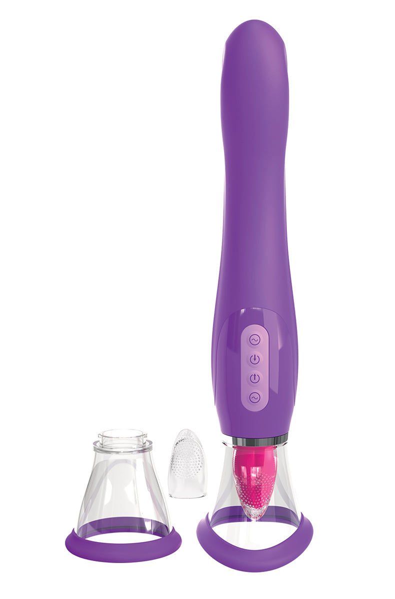 Angled view of Fantasy For Her Ultimate Pleasure showing the suction cup and pink licking tongue.