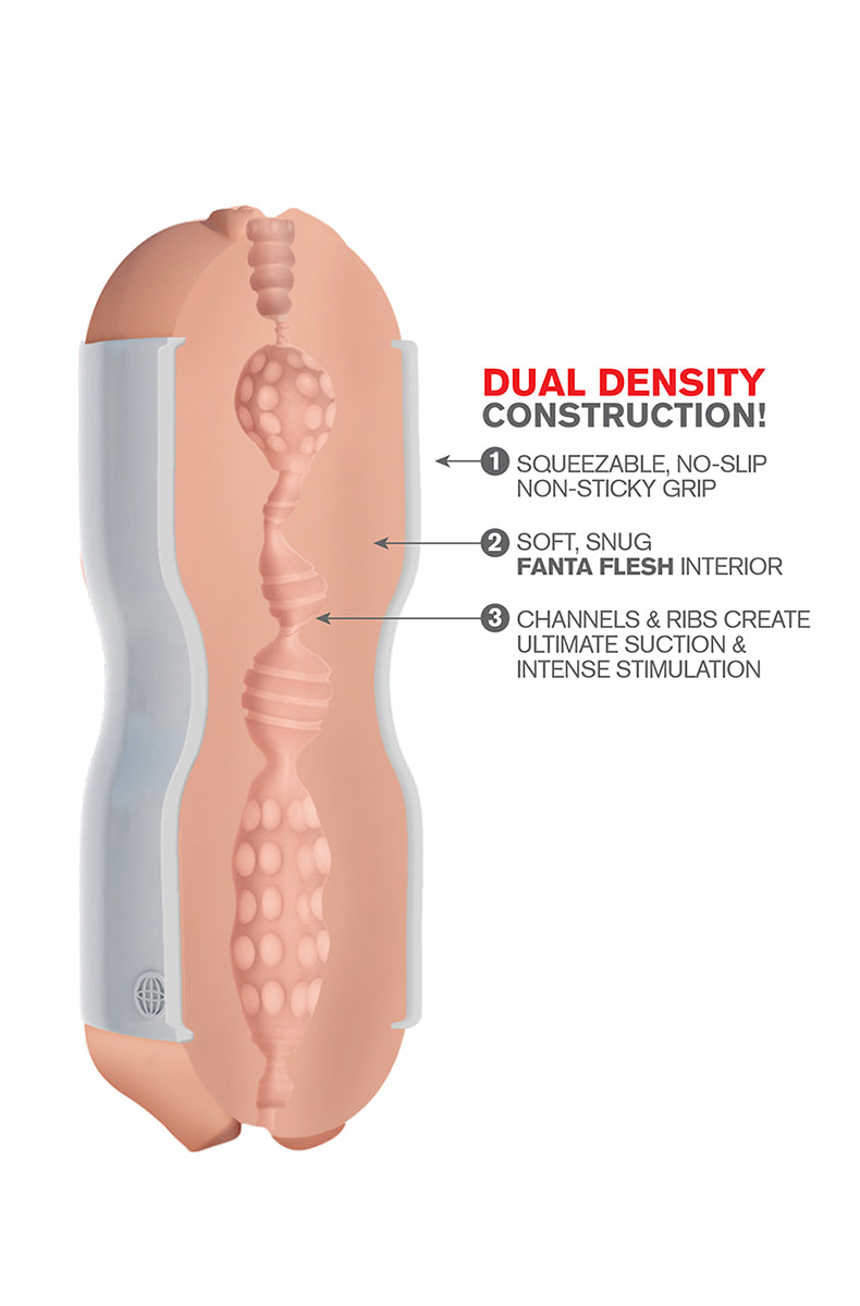 Cutaway view of the Tight Grip stroker showing the textured inner tunnel with canals and ribs.