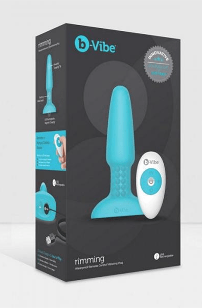 Second view of the B-Vibe Rimming Plug in teal silicone with beaded rim ring.