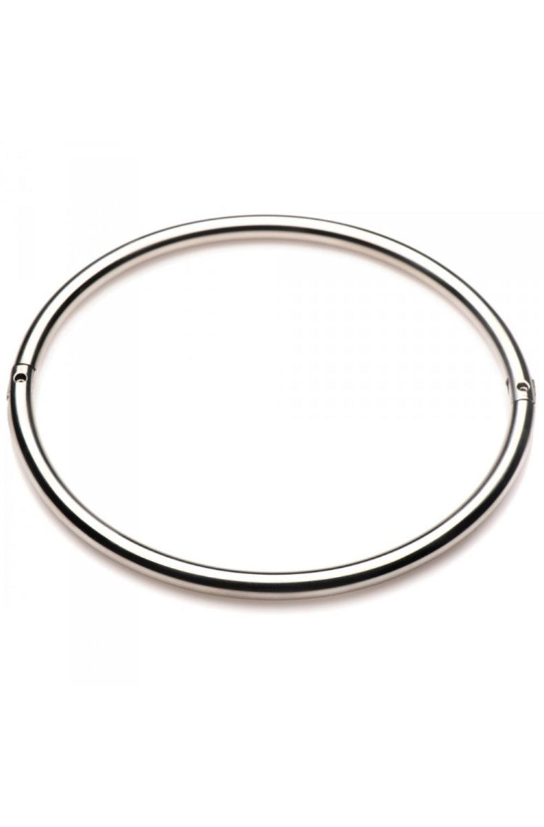 Polished stainless steel oval torque collar with two small hex-screw holes at the back where the hex key locks it.