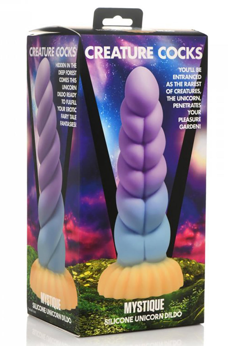 XR Creature Cocks Unicorn Dildo packaging box showing the pastel toy and brand name.